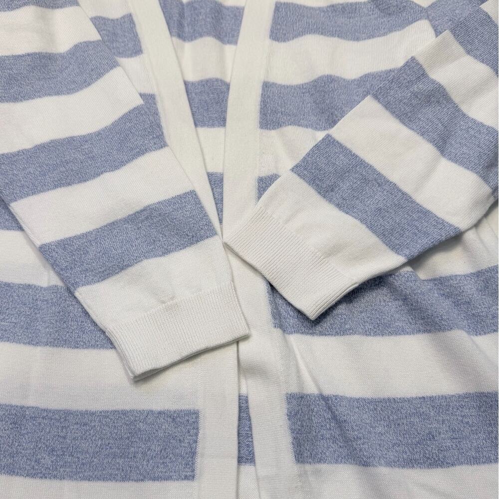 Talbots Longline Cardigan Duster Size Small Blue White Stripe 100% Pima Cotton - Picture 8 of 13